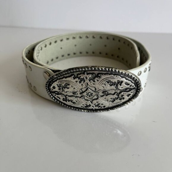 Lady Stetson White Leather Western Belt with Studs & Ornate Buckle size S - Picture 1 of 11